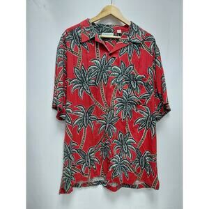 Caribbean Silk Blend Hawaiian Shirt Red Palm Print Floral Short Sleeve Size XLT
